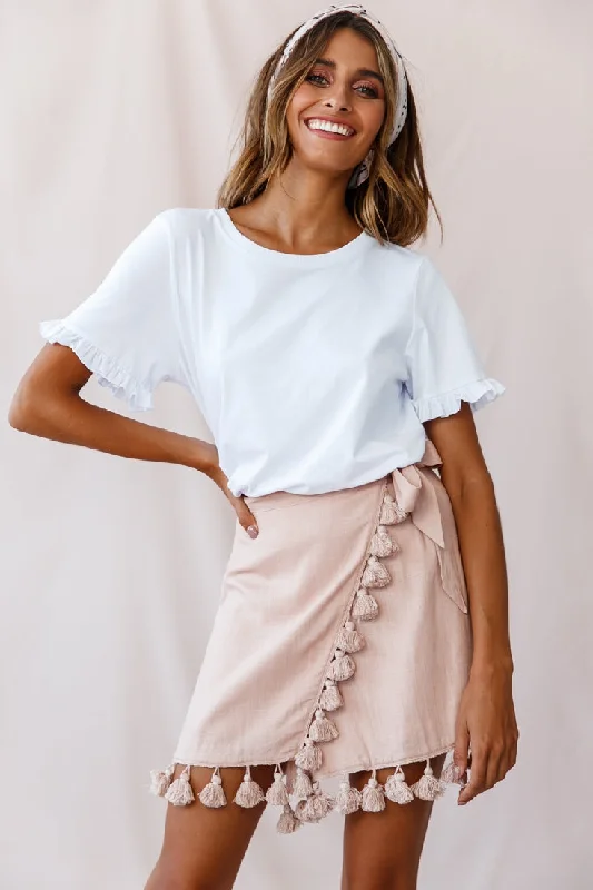 boho maxi skirt-Kris Tassel Trimmed Wrap Skirt Mocha