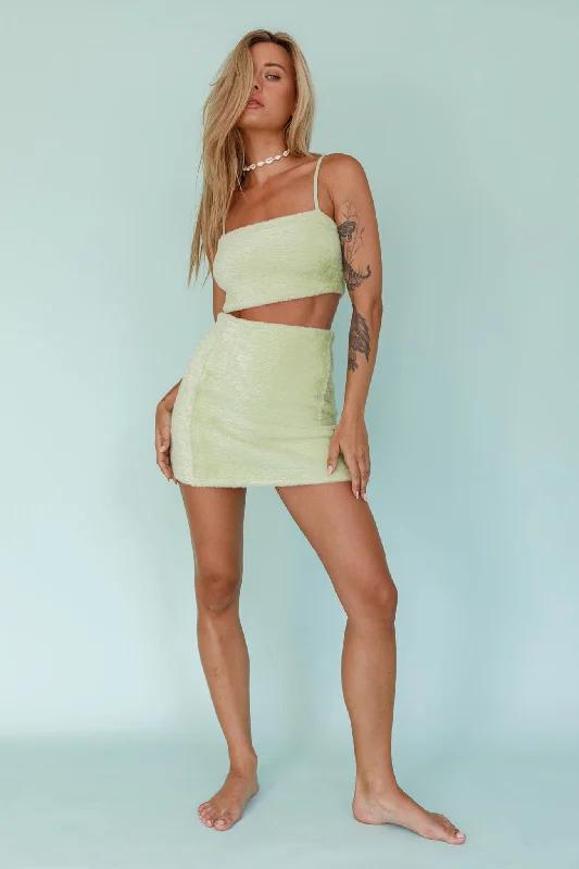 asymmetrical mini skirt-Light Speed Fluffy Mini Skirt Pistachio