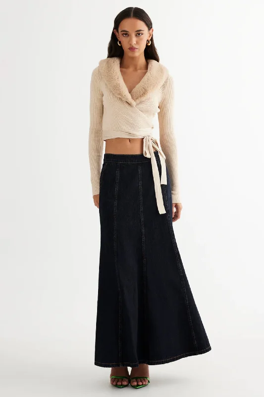 casual denim skirt-LIONESS Wyoming Denim Skirt Dark Denim