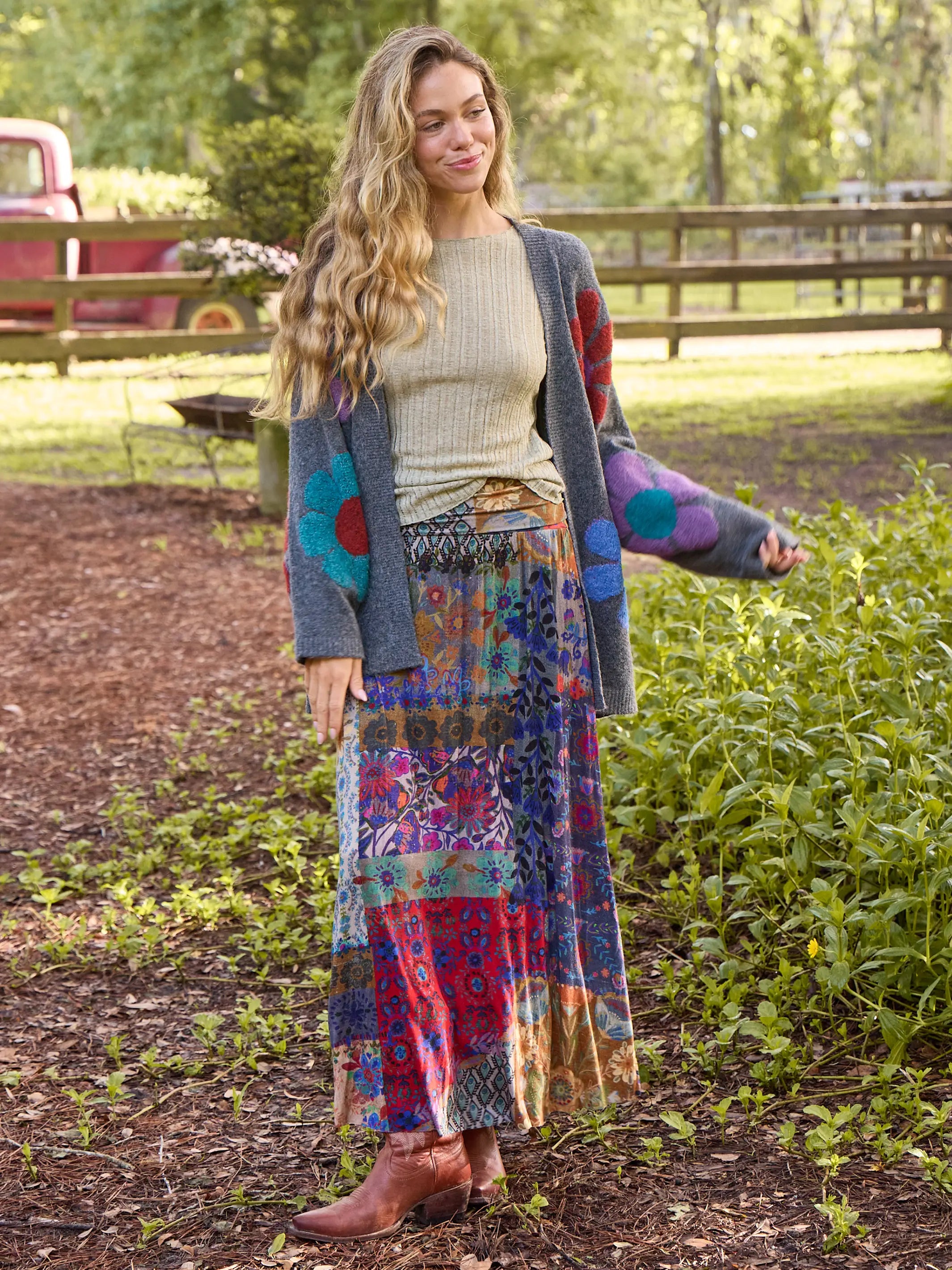 mermaid maxi skirt-Live-In-It Knit Maxi Skirt - Blue Patchwork