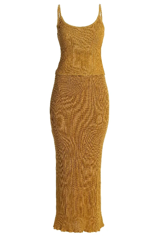 high low midi skirt-Mustard Serena Ribbed Skirt Set