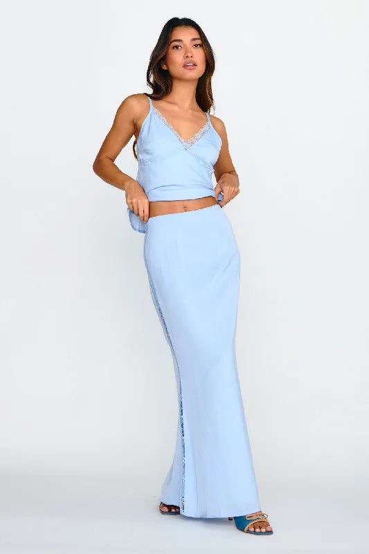 sheer overlay skirt-Pammy Lace Trim Maxi Skirt Cloud Blue