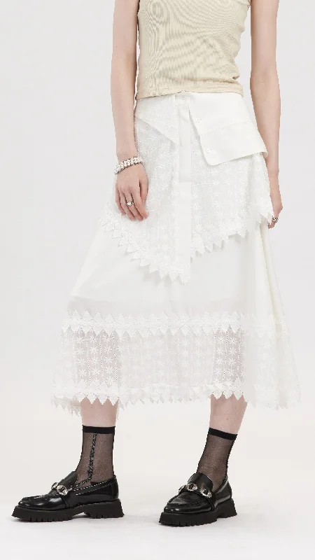 long lace skirt-Patched Lace Skirt