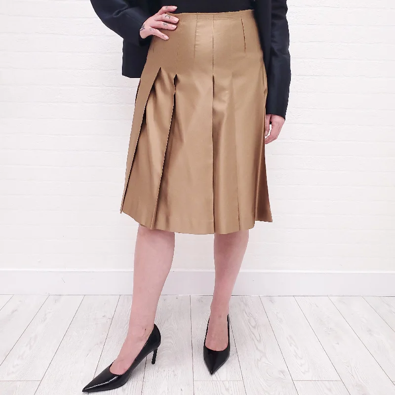 button down midi skirt-PRADA SATIN GOLD SKIRT - SIZE 42