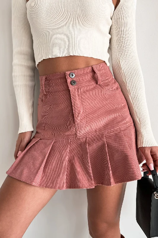 boho lace skirt-Prep Talk Pleated Corduroy Mini Skirt (Mauve)