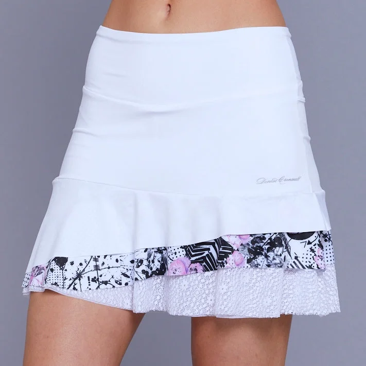 elegant satin skirt-Print Collage Asymetric 15" Skort (white)