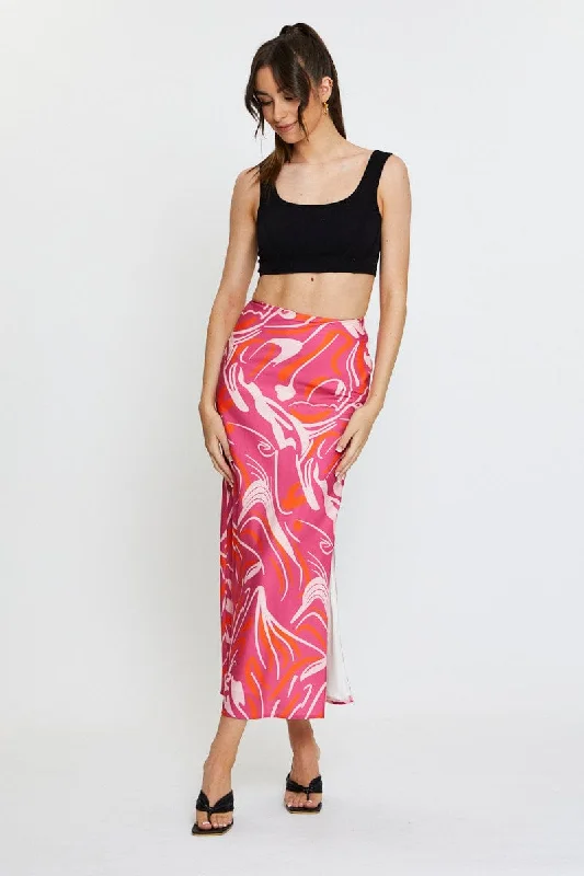 peplum midi skirt-Print Slip Skirt High Rise Maxi