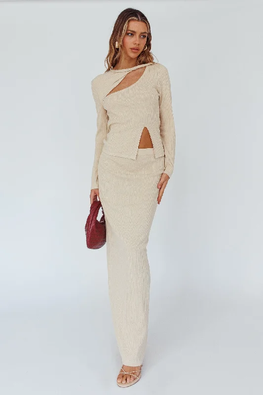 long wrap skirt-Rossana Knit Maxi Skirt Butter