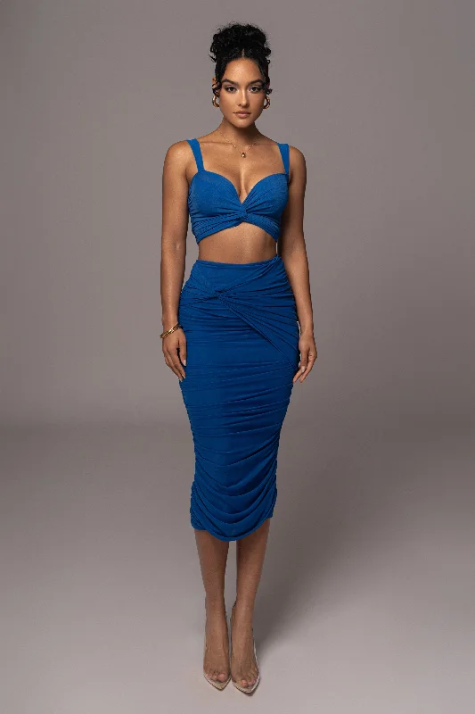 champagne midi skirt-Royal Blue Extend Your Stay Skirt Set