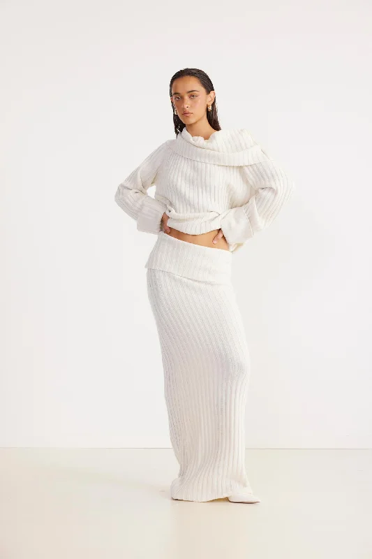 high waisted skirt-SNDYS Brooks Maxi Skirt White