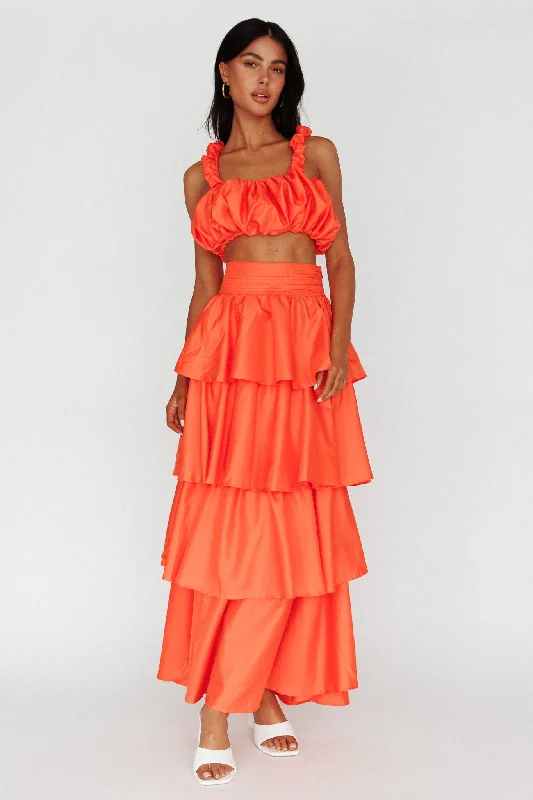 button down skirt-Sozo Layered Maxi Skirt Orange