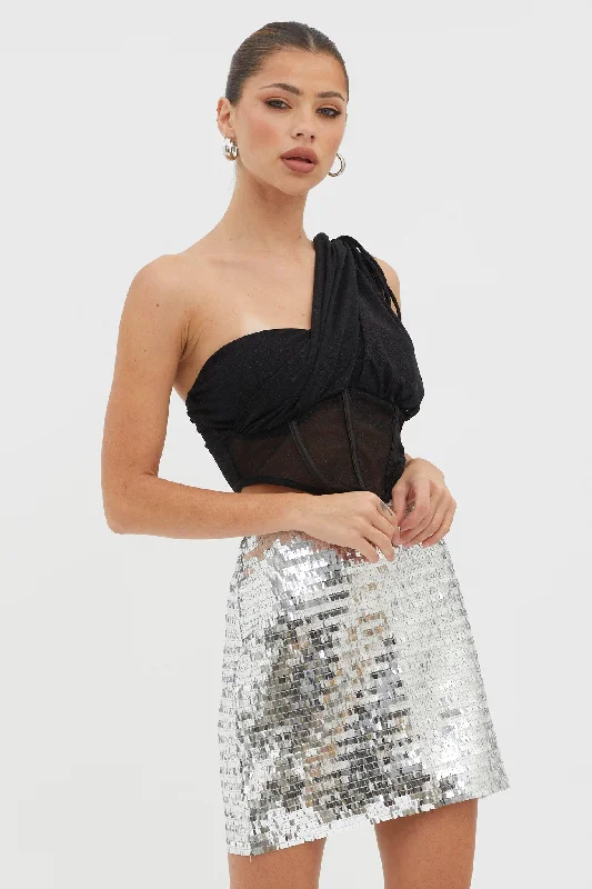 tulle midi skirt-Starry December Sequin Mini Skirt Silver