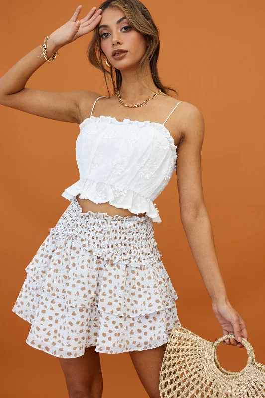 floral lace skirt-Sylvie Shirred Waist Layered Mini Skirt White