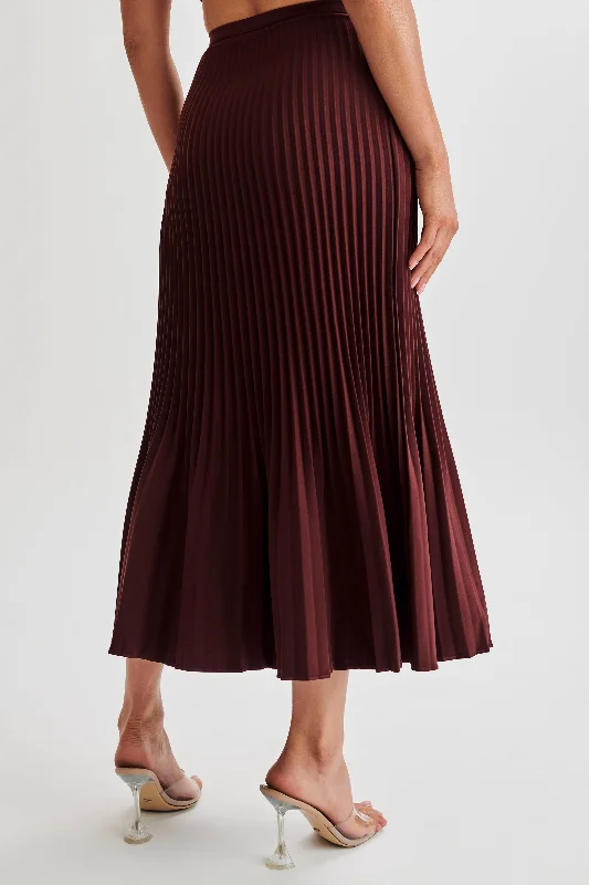 orange lace skirt-Twyla Pleated Suiting Maxi Skirt - Plum