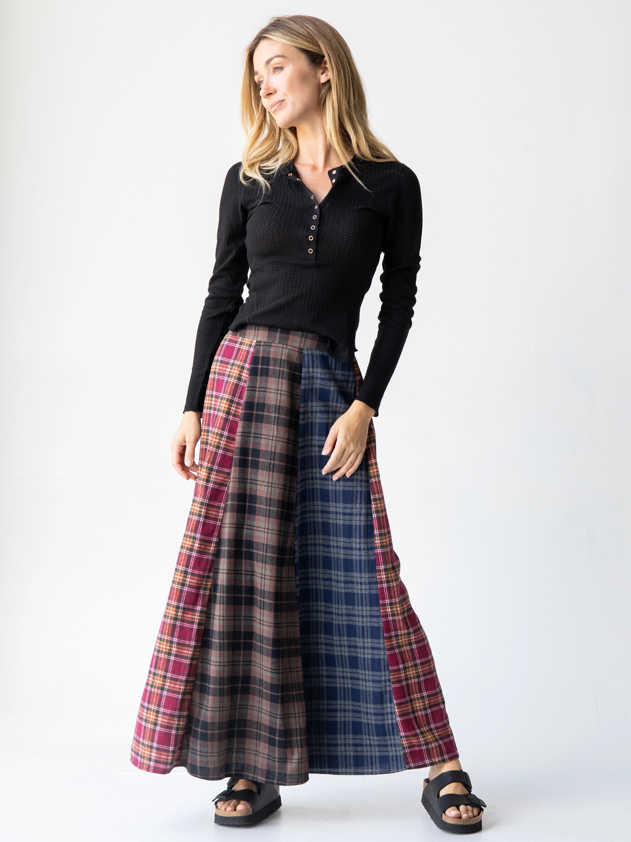 cream pencil skirt-Valentina Maxi Skirt - Cranberry Navy Flannel