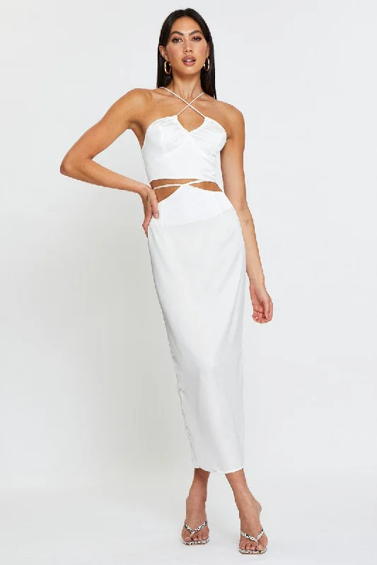 tulle maxi skirt-White Slip Skirt Maxi Satin