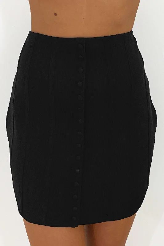 long satin skirt-Winning You Over Knit Button-Front Skirt (Black)